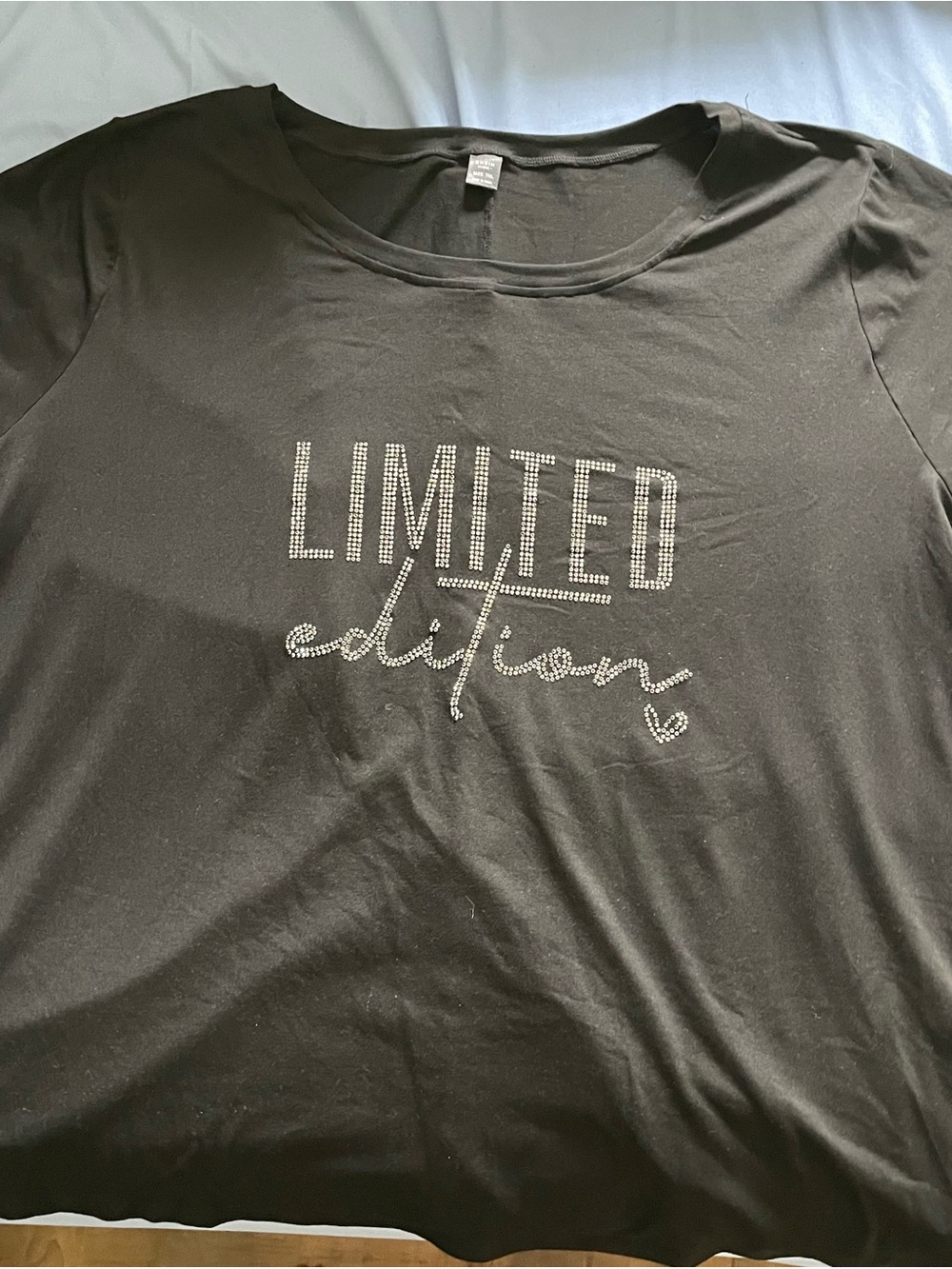 SHEIN Black Short Sleeve Tee with 'LIMITED edition' Rhinestone Script